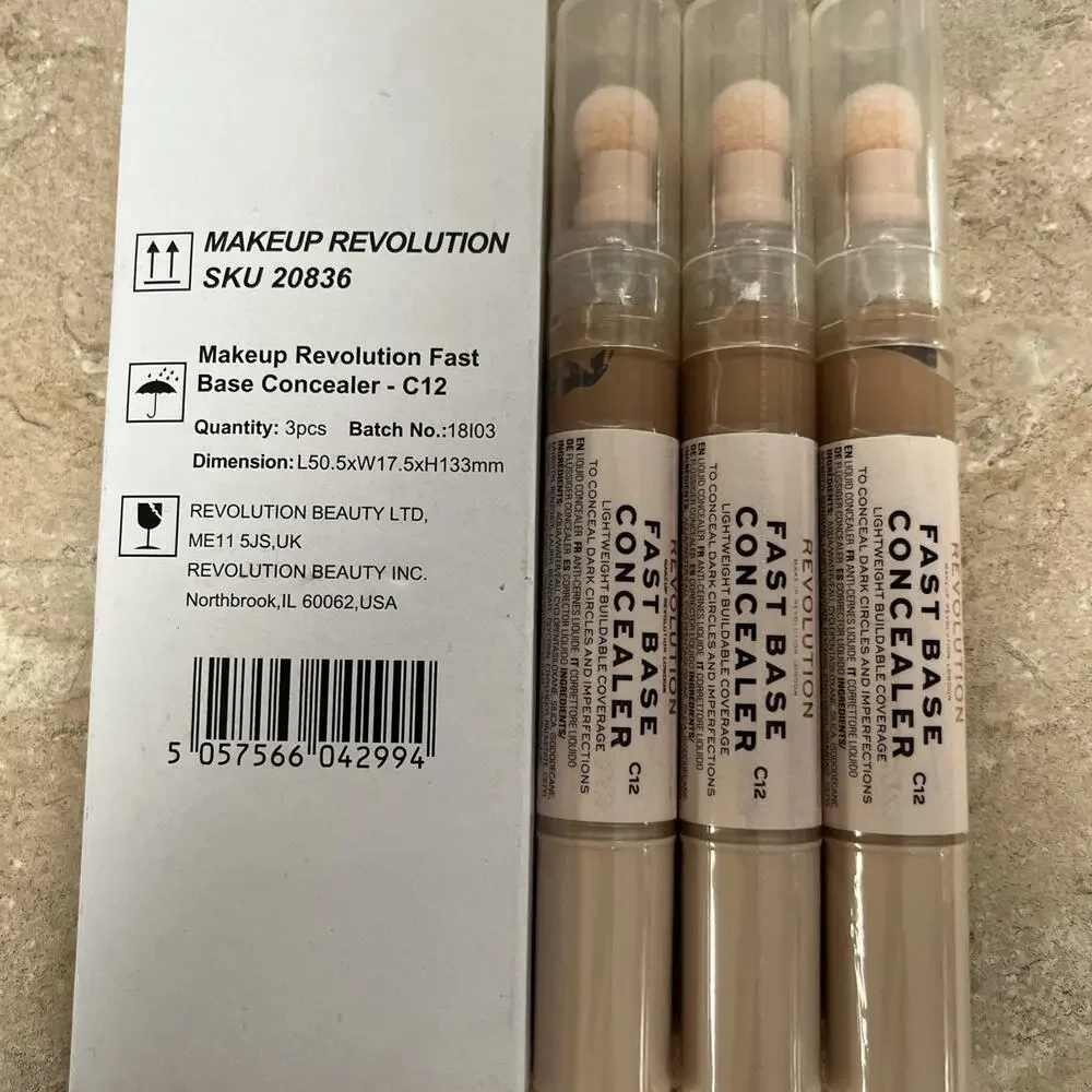 Revolution Fast Base Concealer C12 Lightweight Buildable 0.15 fl oz Lot of 3